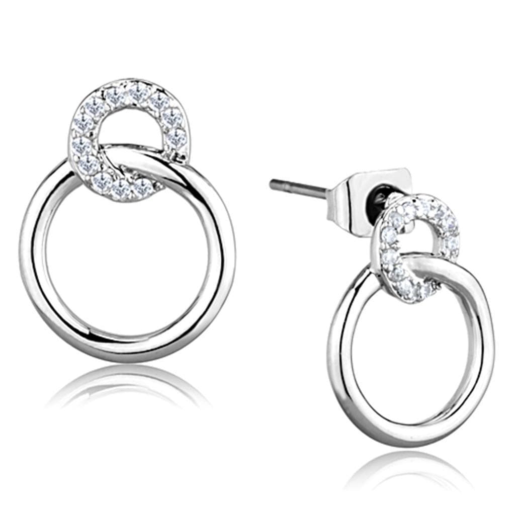 Brass CZ Pave Circle Polished Loop Stud Earrings