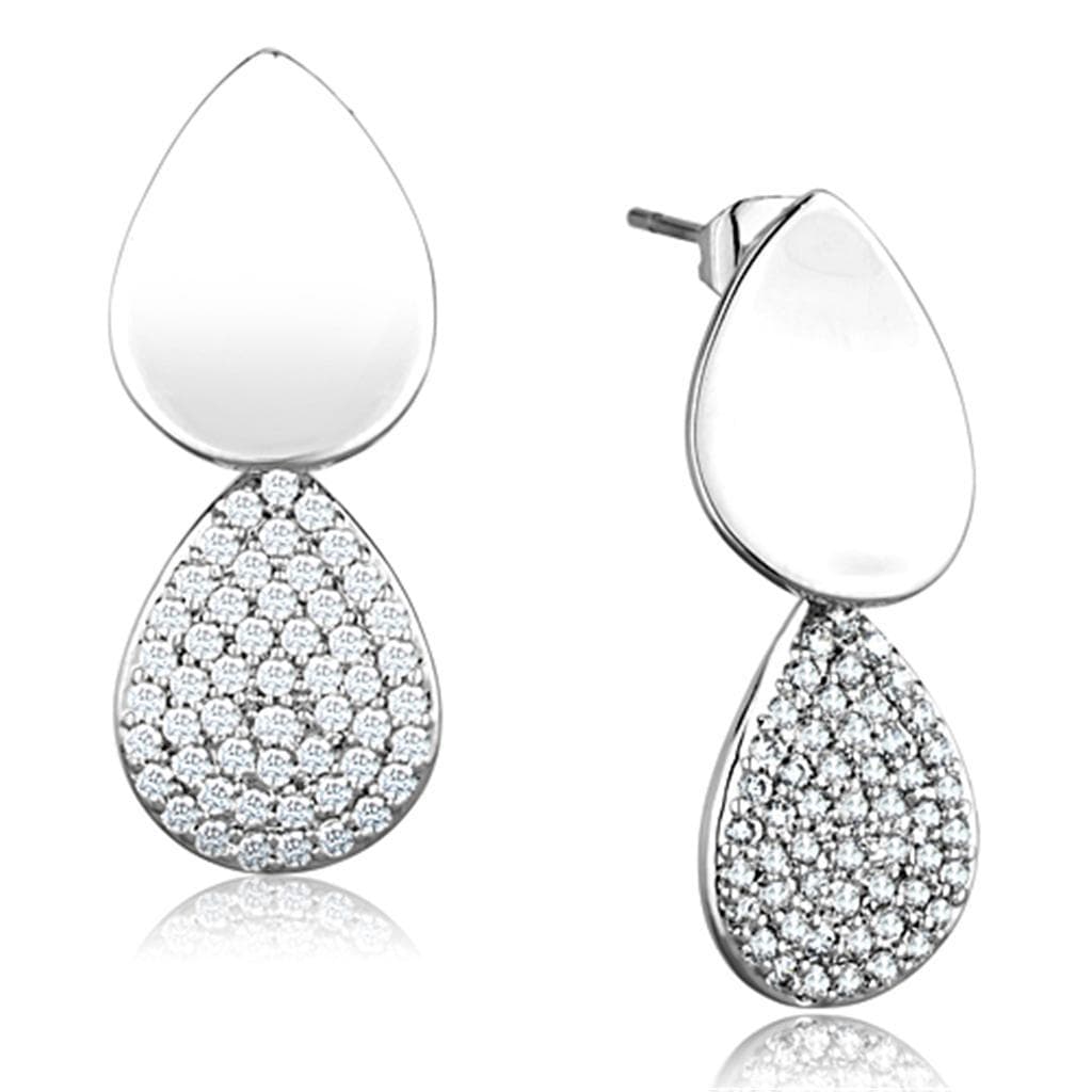 Brass CZ Micro Pave Teardrop Drop Earrings