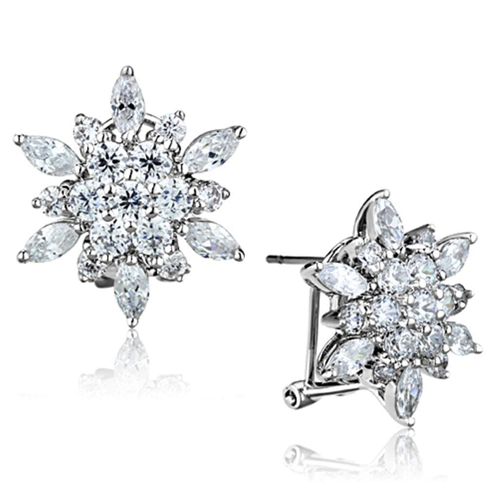 Brass CZ Marquise Flower Starburst Stud Earrings