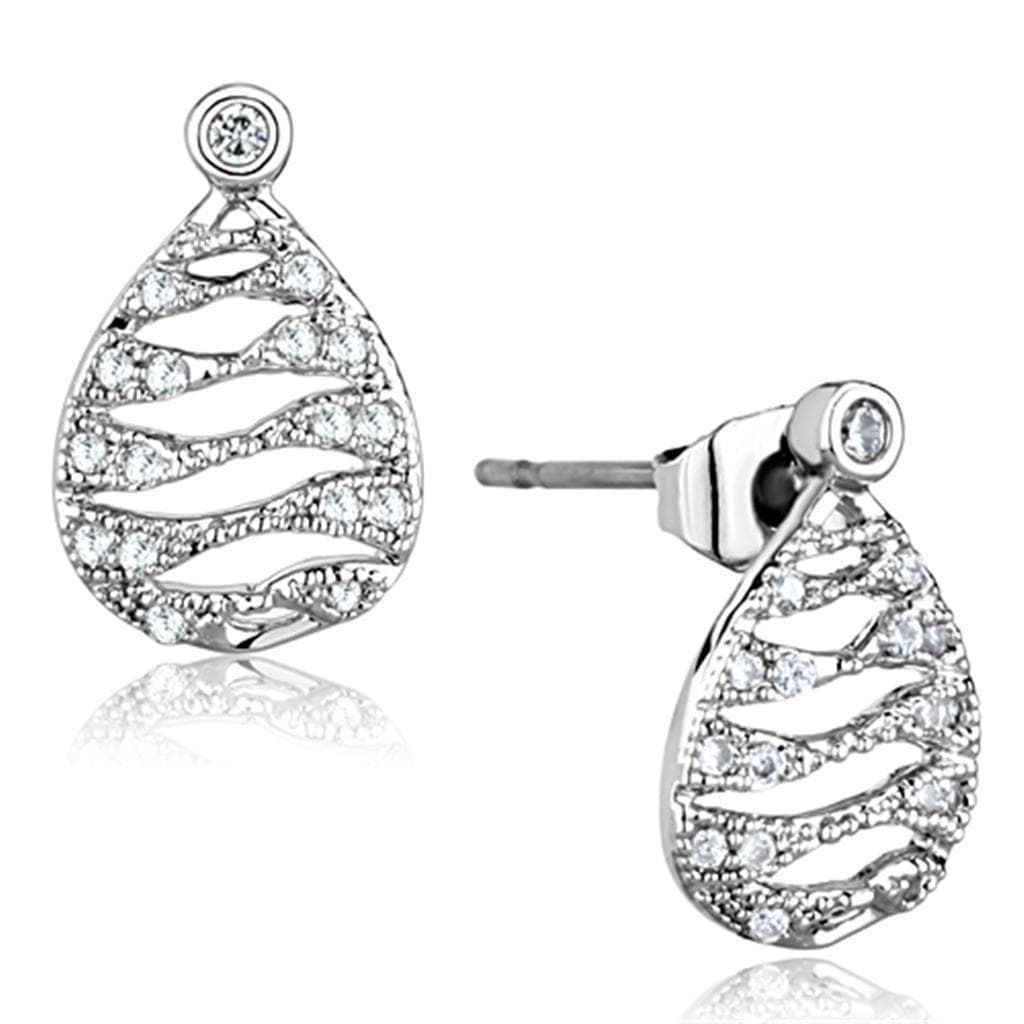 Brass CZ Channel Openwork Teardrop Stud Earrings