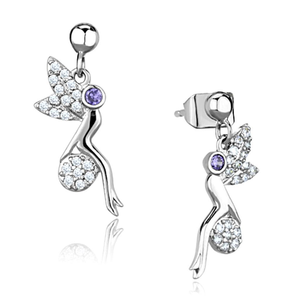 Brass CZ Butterfly Fairy Wing Charm Dangle Earrings