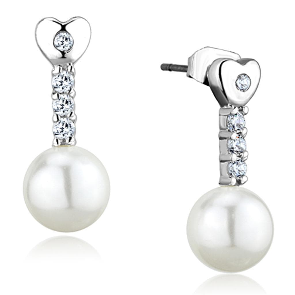Brass CZ Bar Pearl Drop Heart Post Ring | The Stainless Jewelry