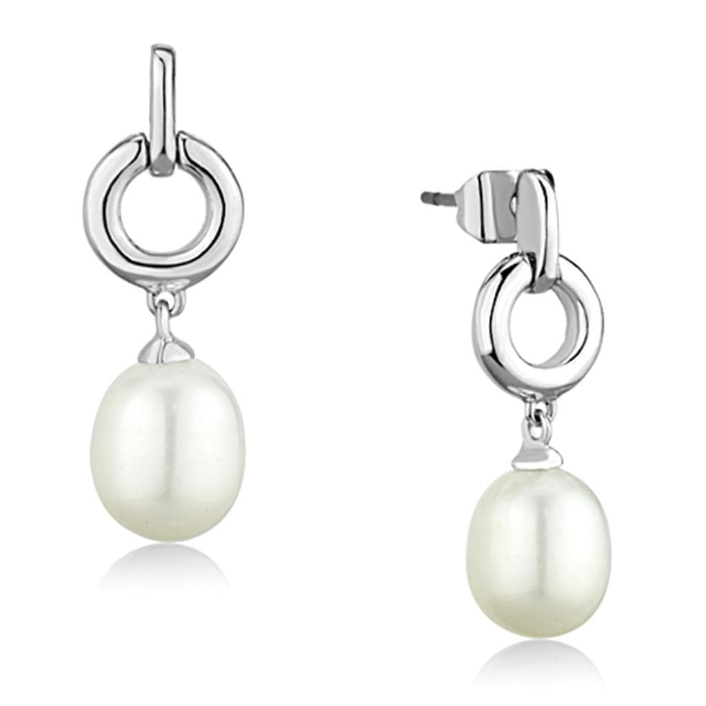 Brass Pearl Polished Circle Link Drop Earrings