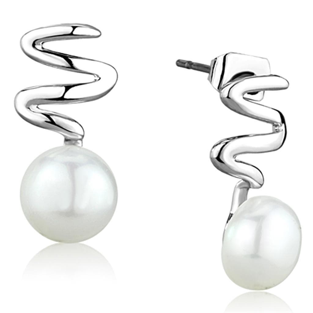 Brass Pearl Polished Spiral Wave Stud Earrings
