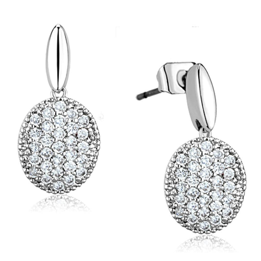 Brass CZ Pave Oval Disc Huggie Drop Earrings