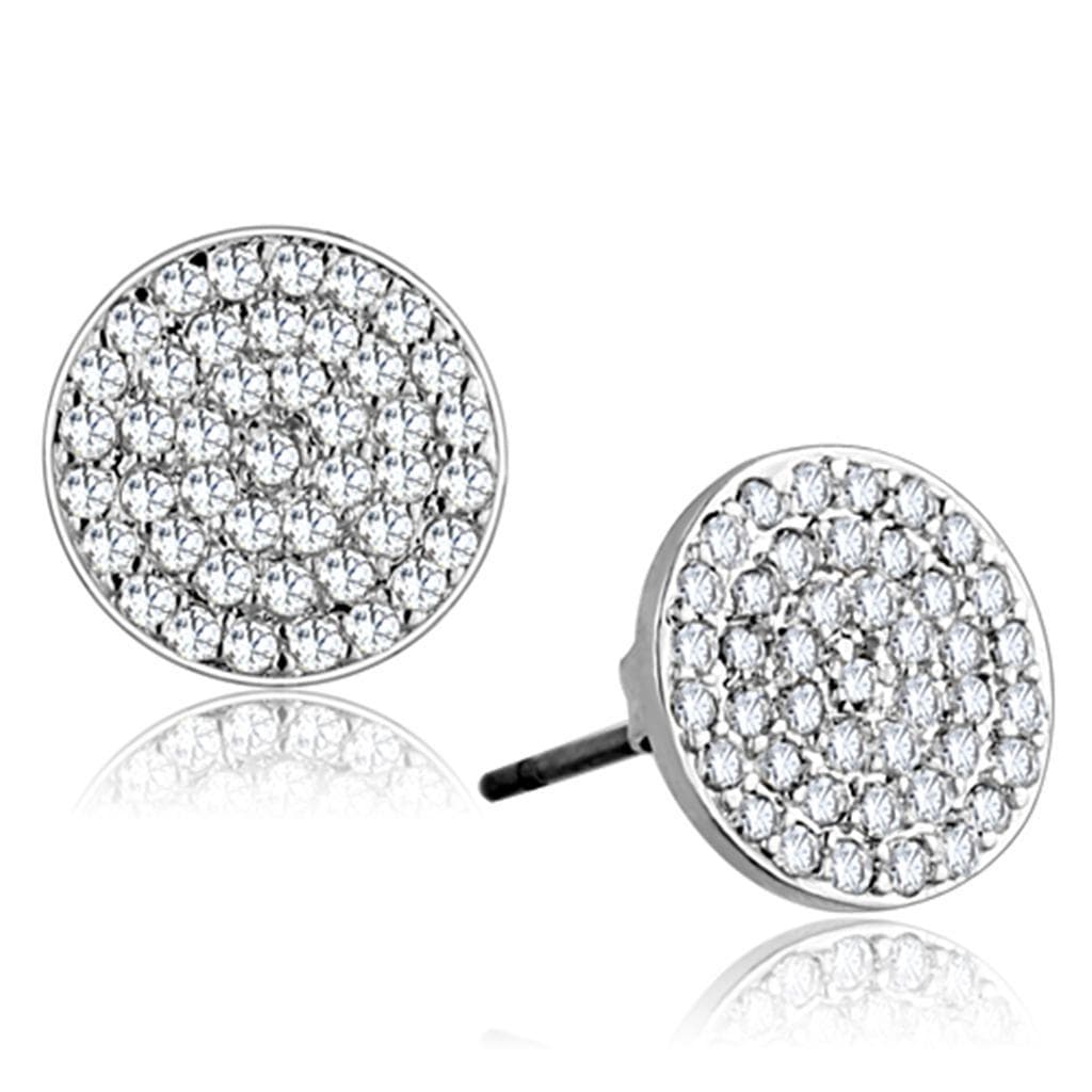 Brass CZ Pave Grid Circle Disc Stud Large Earrings
