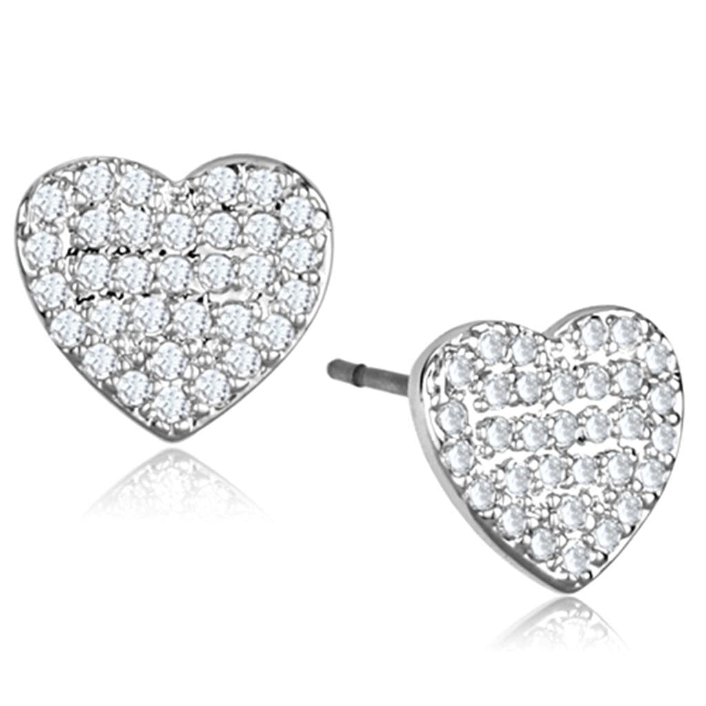 Brass CZ Heart Pavé Stud Med Earrings | The Stainless Jewelry