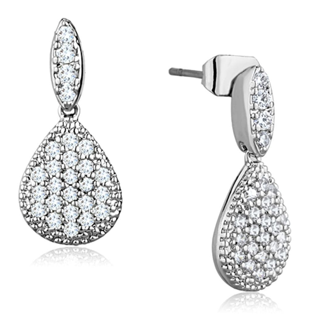 Brass CZ Pave Teardrop Marquise Drop Earrings