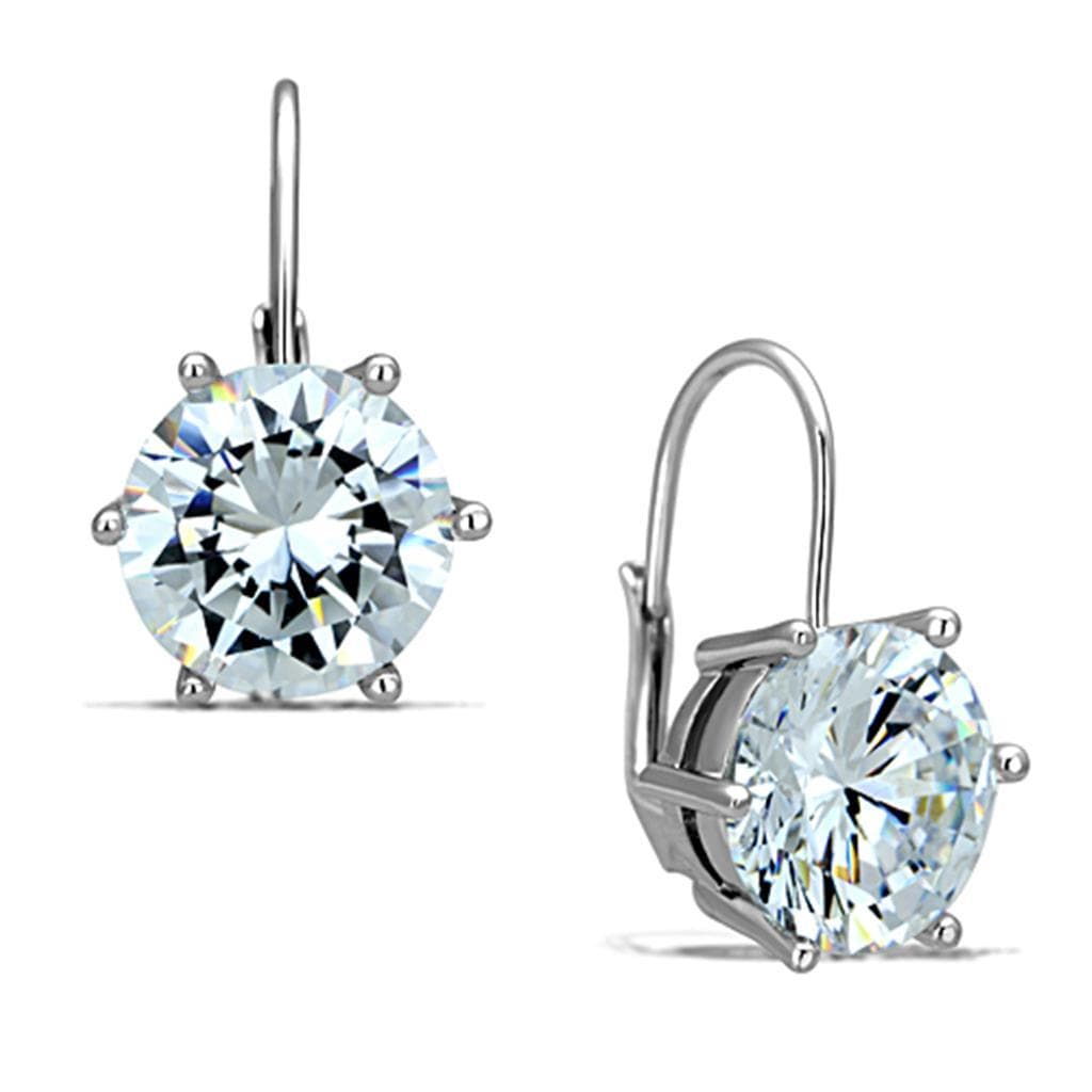 Brass CZ Round Solitaire Lever Back Earrings