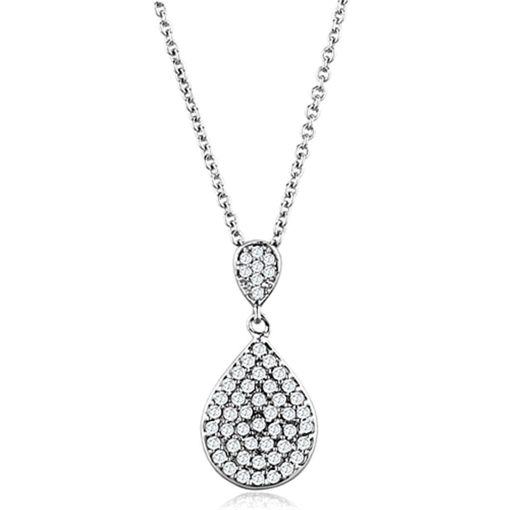 Brass CZ Pave Teardrop Pendant Necklace | The Stainless Jewelry
