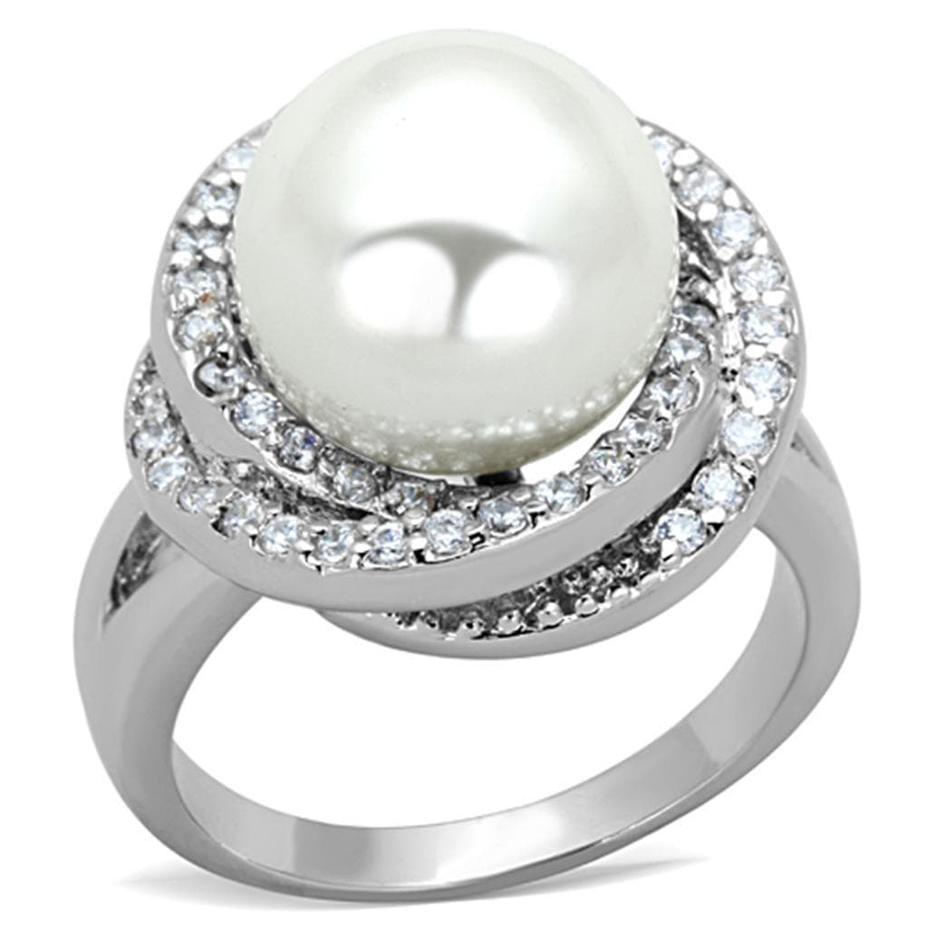 Brass Pearl CZ Halo Solitaire Ring | The Stainless Jewelry