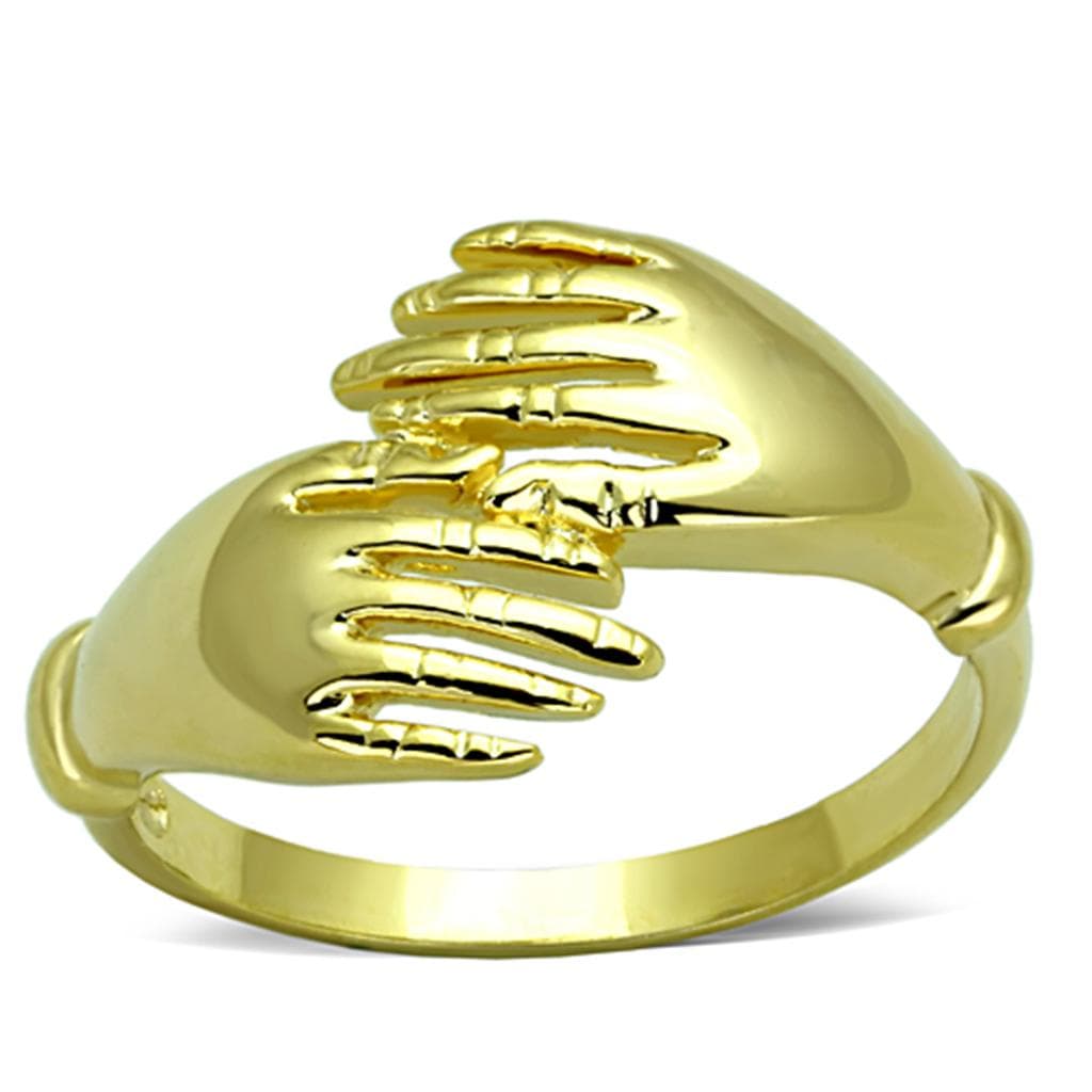 Brass Gold Clasped Hands Embrace Open Ring