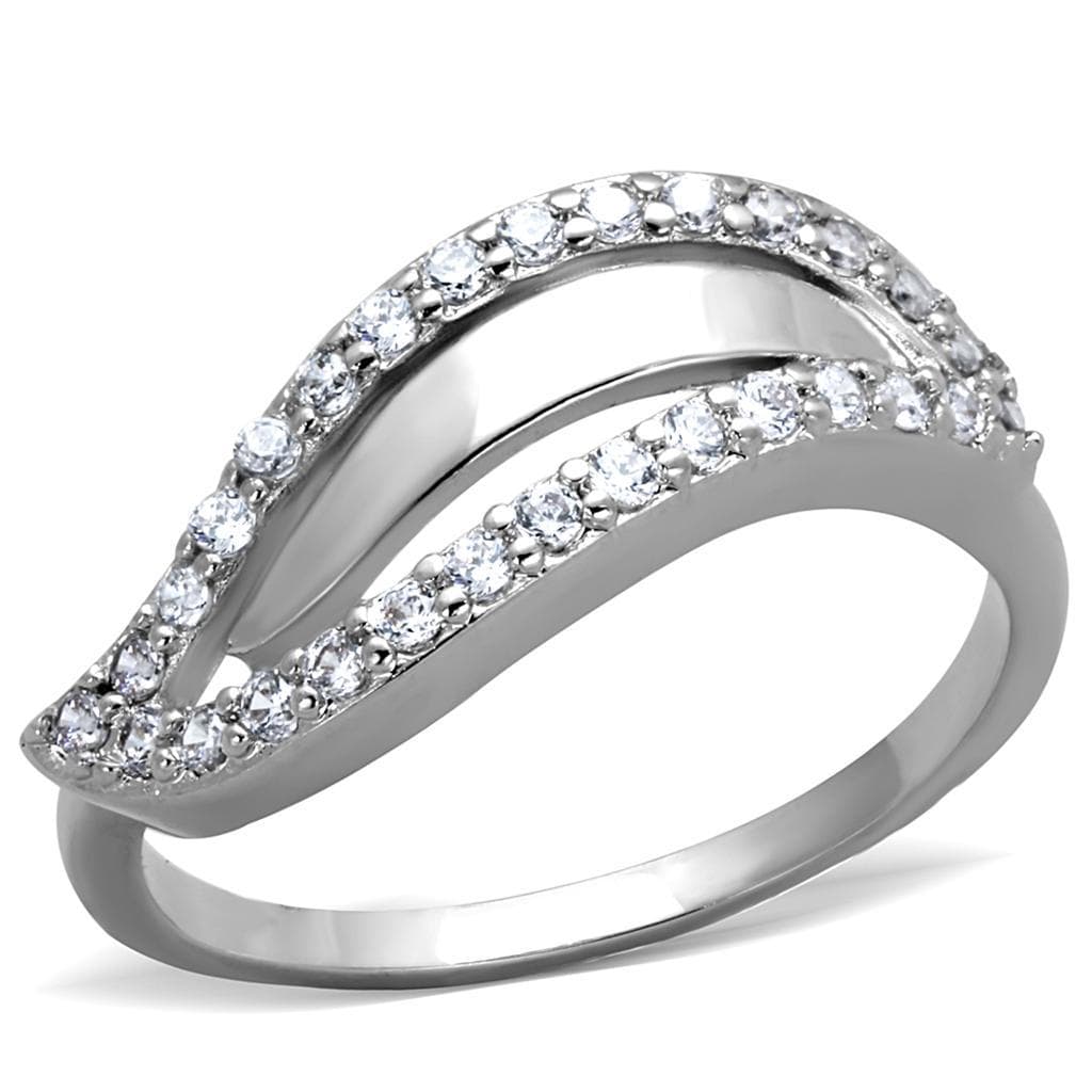 Brass CZ Pave Double Wave S-Curve Ring | The Stainless Jewelry