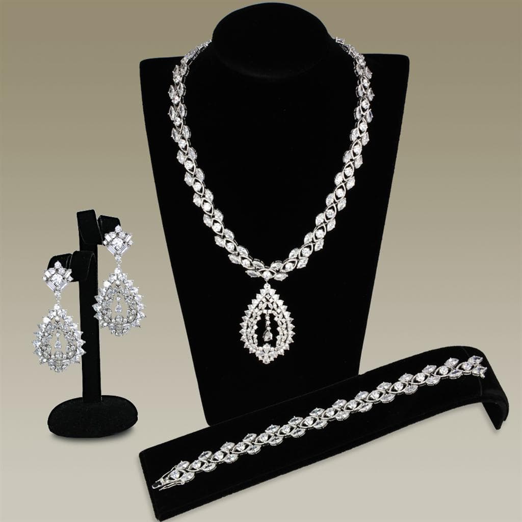 Brass CZ Pear Halo Teardrop Statement Set | The Stainless Jewelry