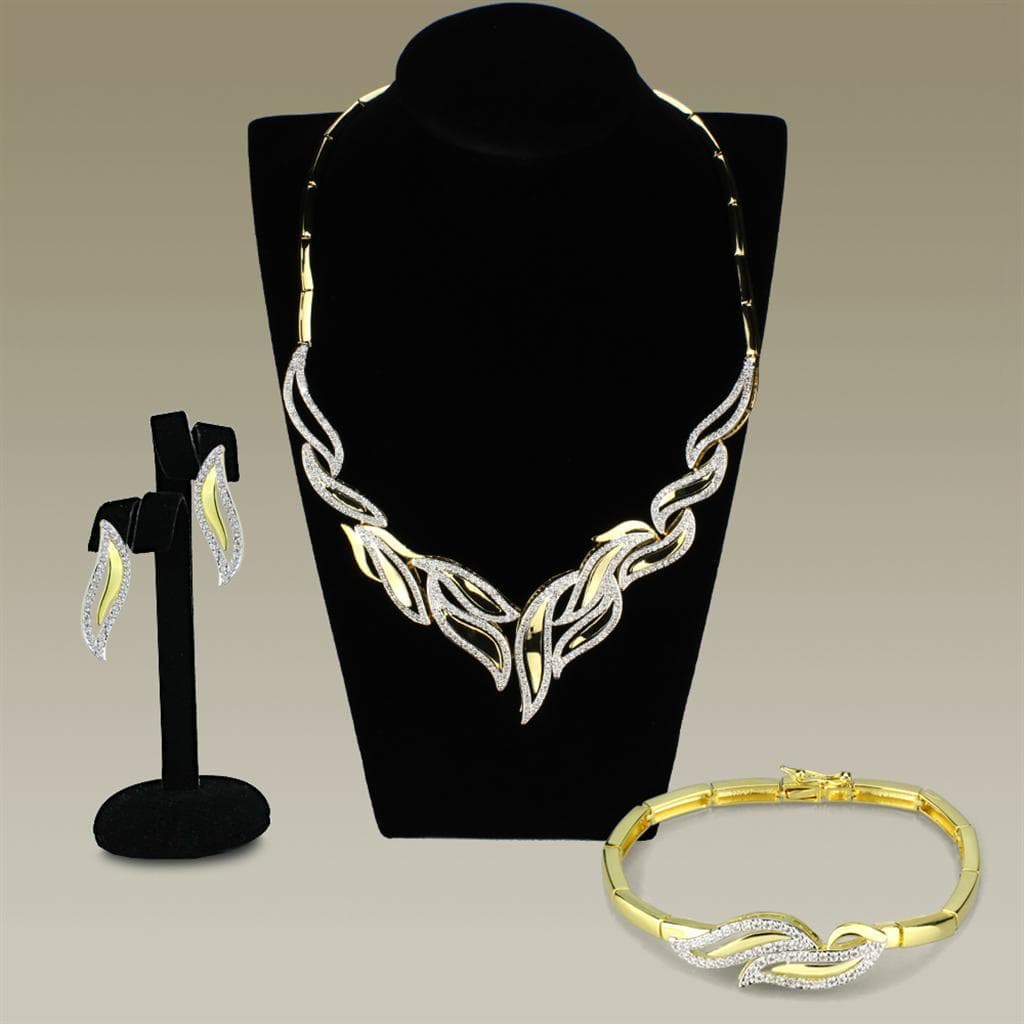 Brass Gold CZ Pave Leaf Wave Collar Set | The Stainless Jewelry