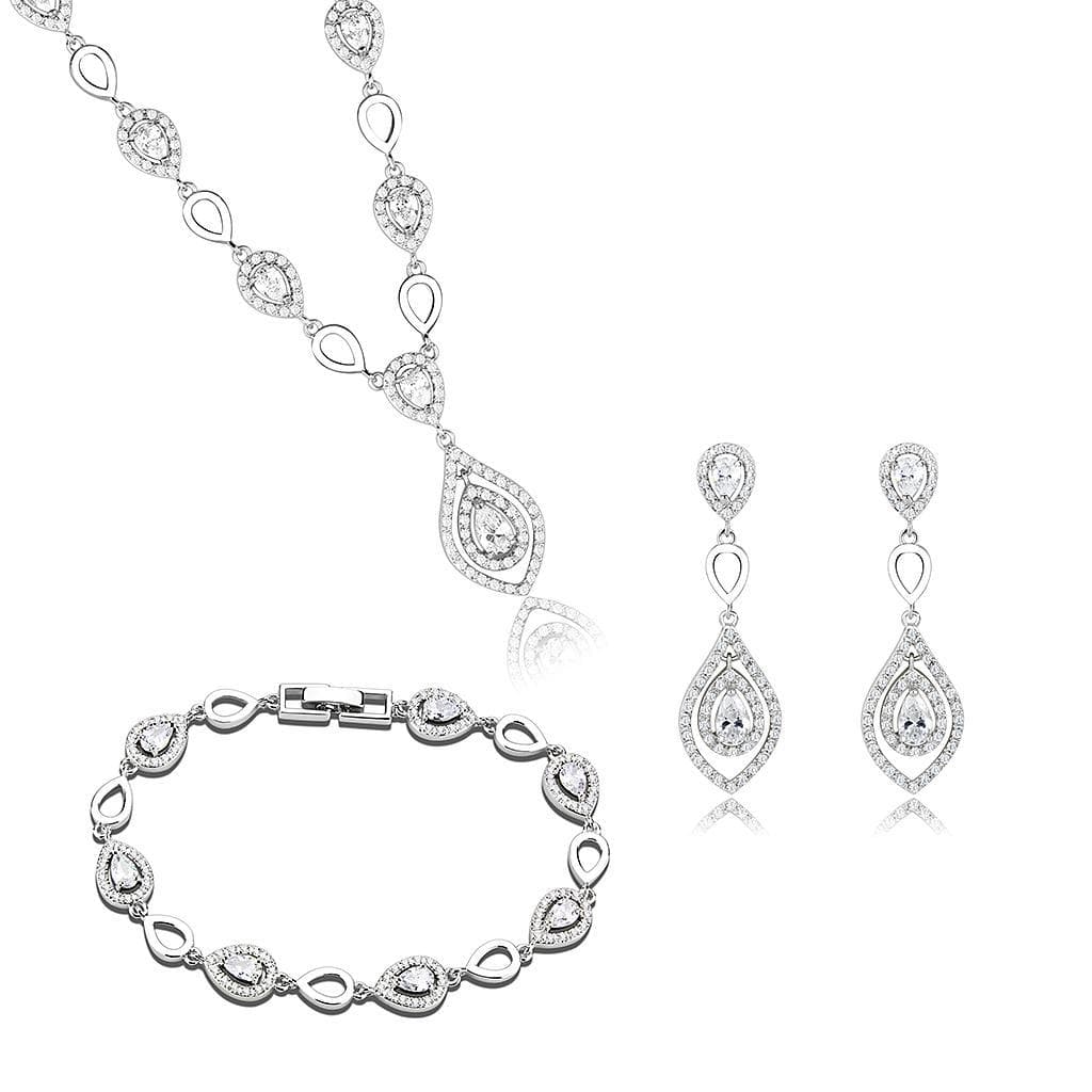 Brass CZ Pear Halo Teardrop Station Set | The Stainless Jewelry