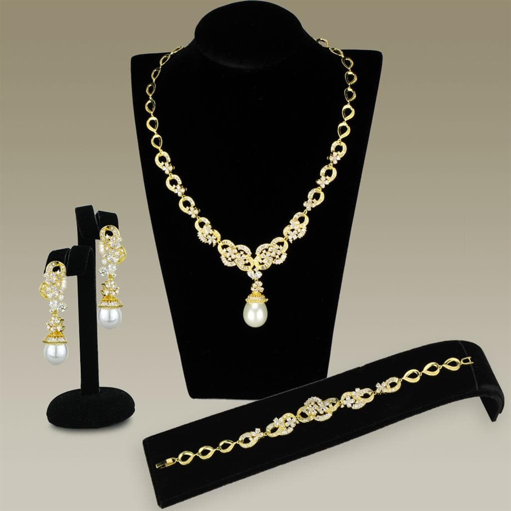 Brass Gold CZ Pearl Circle Link Chain Necklace