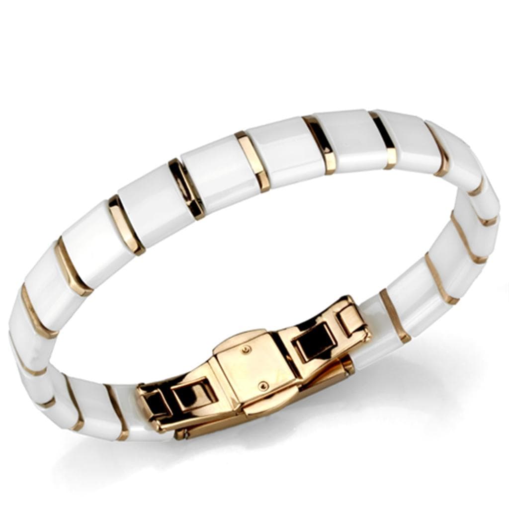 Stainless Steel White Ceramic Gold Link Bracelet