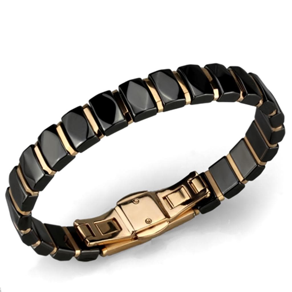 Stainless Steel Black Ceramic Gold Link Bracelet 3W992