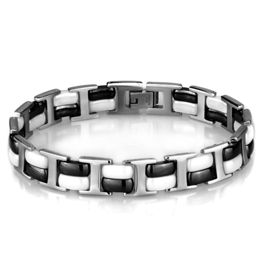 Sterling Silver Black Ceramic Silver H-Link Bracelet