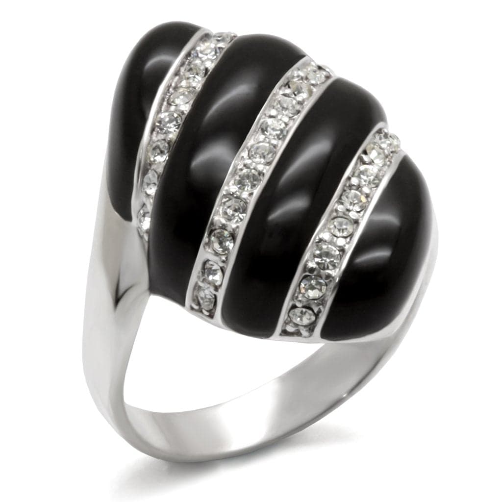 Sterling Silver Black Onyx CZ Stripe Wide Dome Ring