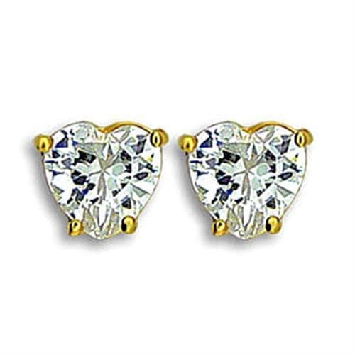 Brass Gold CZ Heart Solitaire Stud Earrings