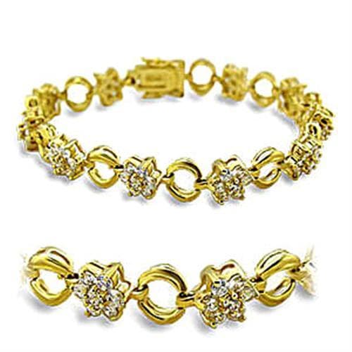 Brass Gold CZ Flower Cluster Link Bracelet
