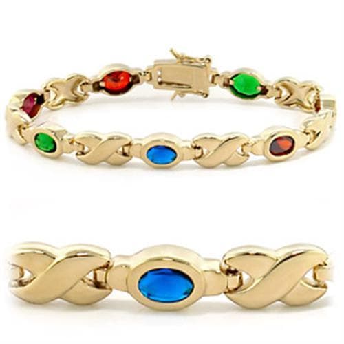 Brass Gold Multicolor CZ Oval X-Link Bracelet