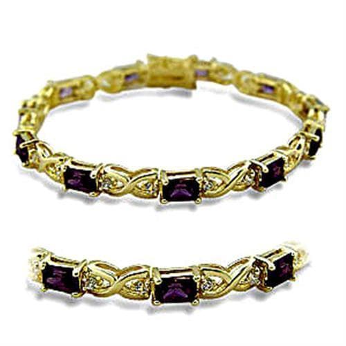 Brass Gold Purple CZ Princess X-Link Bracelet