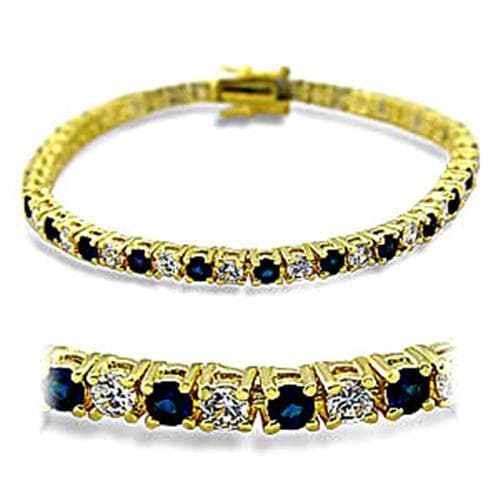 Brass Gold Sapphire CZ Round Alternating Tennis Bracelet