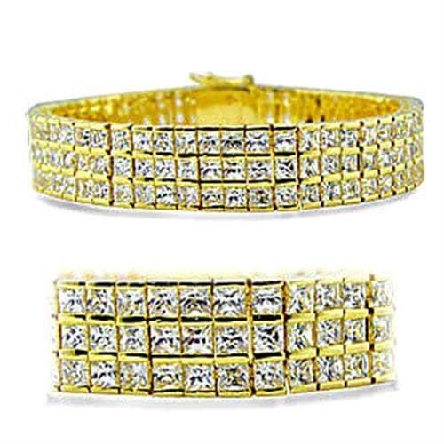 Brass Gold CZ Princess Multi-Row Wide Cuff Bracelet