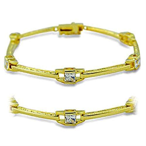 Brass Gold CZ Round Bar Link Station Bracelet 416004