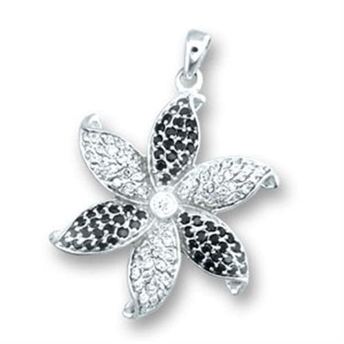 Sterling Silver Black White CZ Pave Starfish Flower Pendant