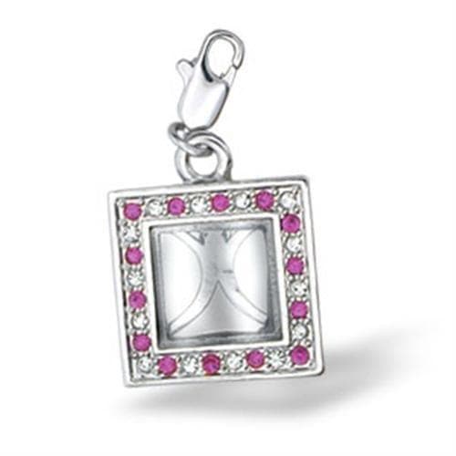 Brass Pink CZ Square Ornate Frame Charm Pendant