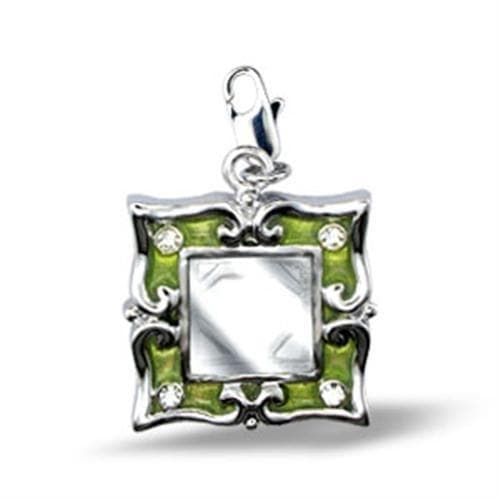 Brass Green Enamel CZ Square Frame Charm Pendant