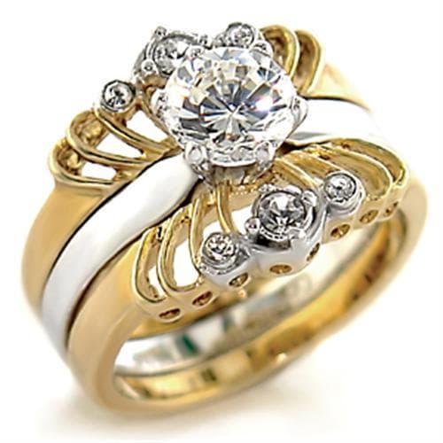 Brass Gold CZ Round Cluster Bridal Set Ring