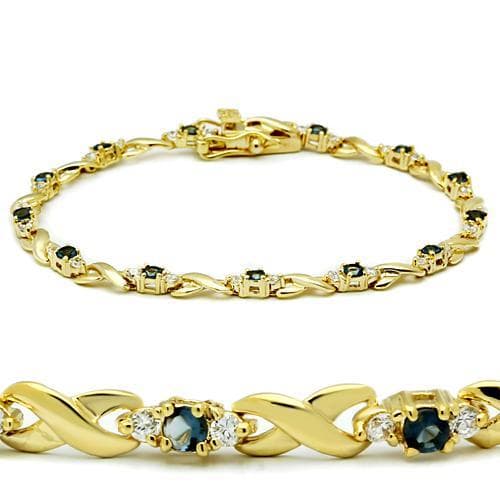 Brass Gold Sapphire CZ Round X-Link Bracelet