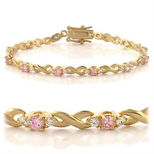 Brass Gold Pink CZ Round X-Link Bracelet | The Stainless Jewelry
