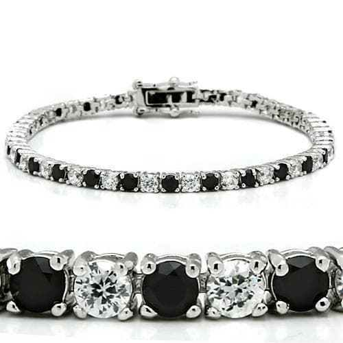 Brass Black CZ Round Alternating Tennis Bracelet
