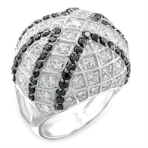 Sterling Silver Black White CZ Crosshatch Dome Wide Band Ring