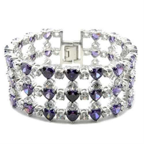 Brass Purple CZ Trillion Heart Stretch Bracelet
