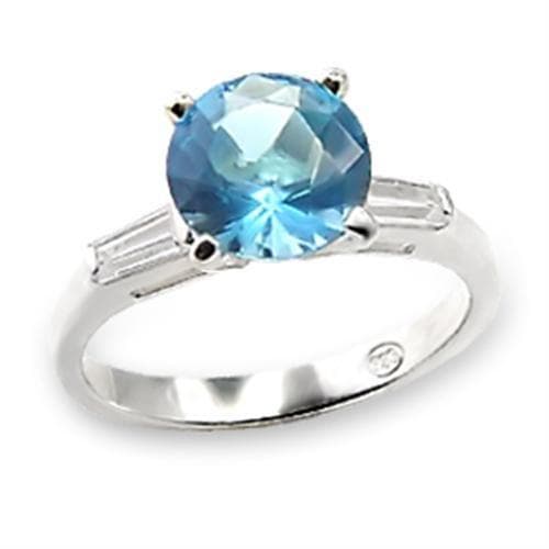 Sterling SilverBlue CZ Round Baguette Accent Solitaire Ring
