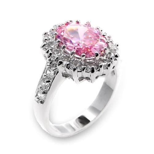 Sterling Silver Pink CZ Oval Prong Halo Cocktail Ring