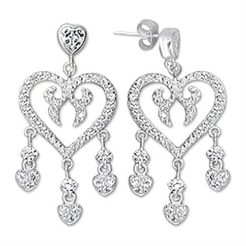 Sterling Silver CZ Heart Filigree Chandelier Drop Earrings