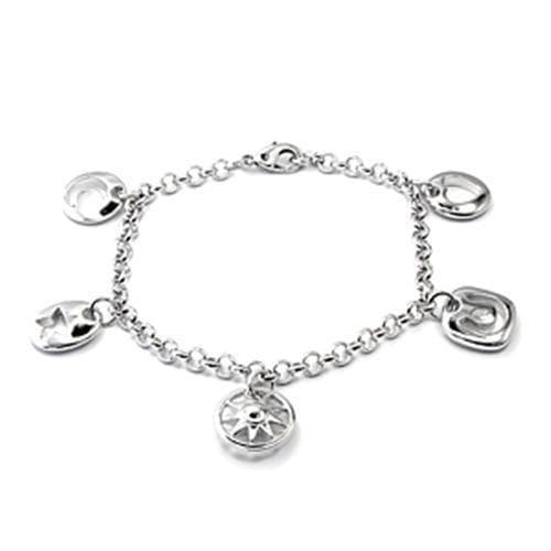 Brass Silver CZ Charm Dangle Chain Bracelet