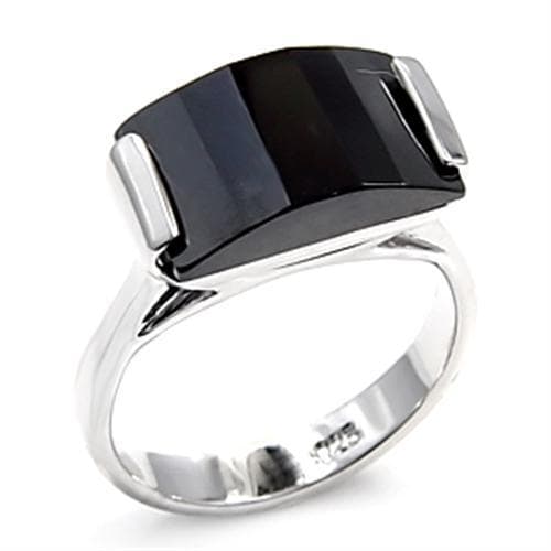 Sterling Silver Black Onyx Emerald Cut Sleek Solitaire Ring