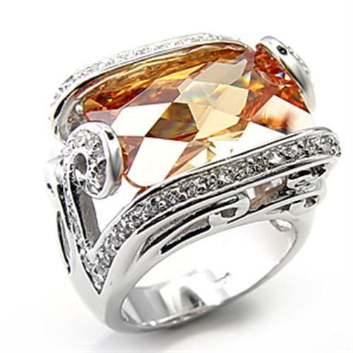 Sterling SilverChampagne CZ Pear Checkerboard Bypass Ring