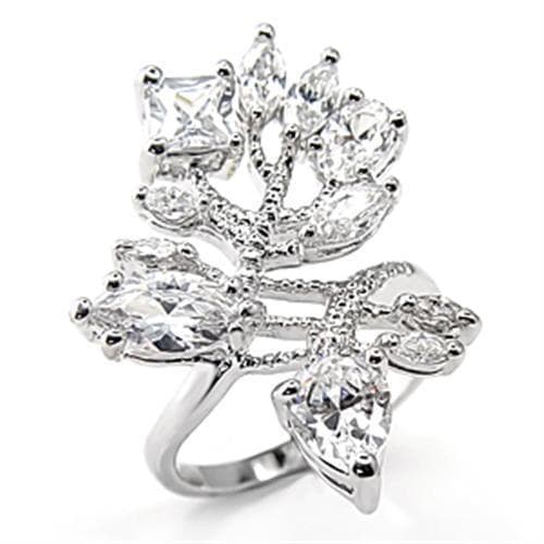 Sterling Silver CZ Marquise Cluster Leaf Spray Ring