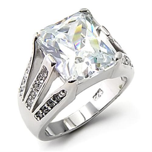 Sterling Silver CZ Princess Cut Pave Solitaire Ring
