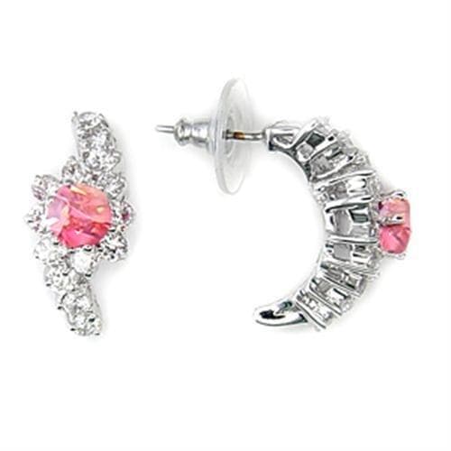 Brass Pink CZ Crescent Moon Stud Earrings | The Stainless Jewelry
